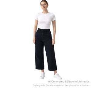 Minimalist Wide-Leg Cropped Pants Navy OAK + FORT Scandi Chic Clean Girl